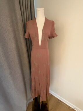 Hummingbird Dusty Rose Plunge Maxi Dress
